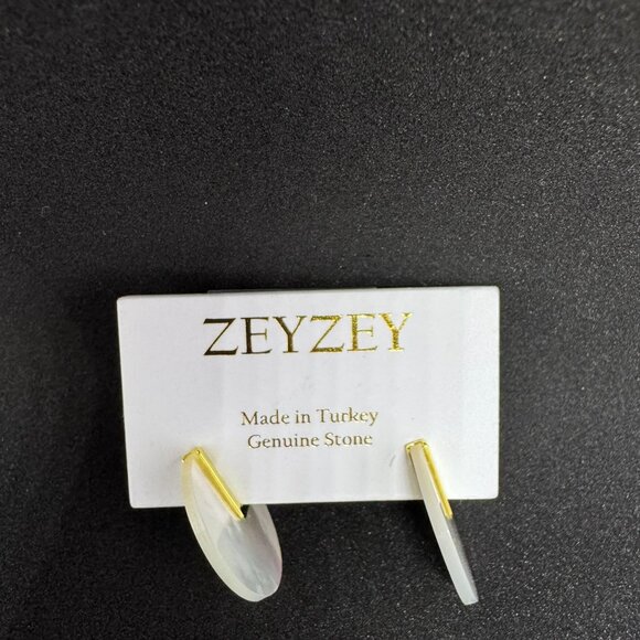 ZeyZey Mother of Pearl 3/4 Circle Post Earrings with Gold Colored Accents - Picture 3 of 9